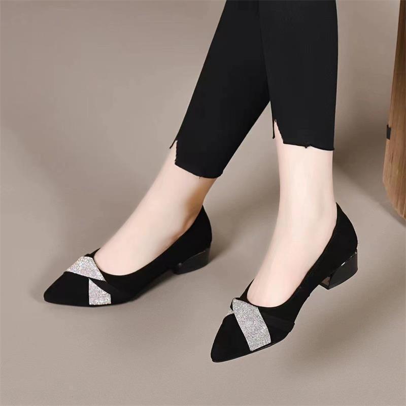 Bright diamond temperament matte suede pointed head small high heel fashion light mouth thin heel elegant spring and autumn commuter women's leather