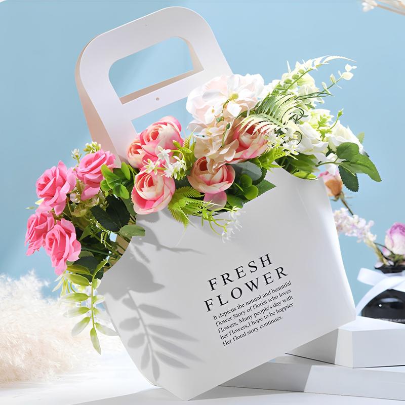 Foldable Waterproof Flower Bag Letter Box Kraft Paper Gift Bags 3Pcs Handbag