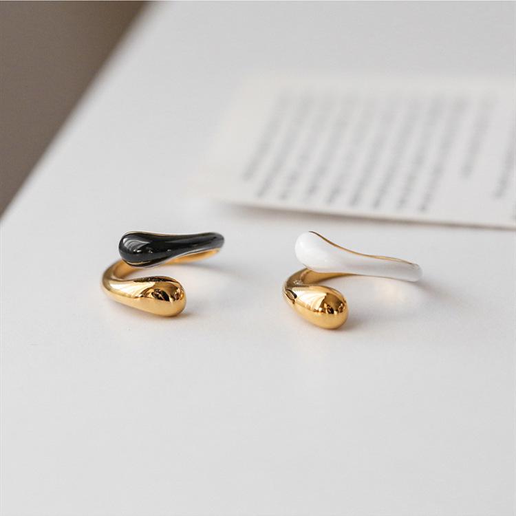 18K Gold Plated Water Drop Open Ring - Elegant Cold Style Index Finger Ring for Women Size 6 белый