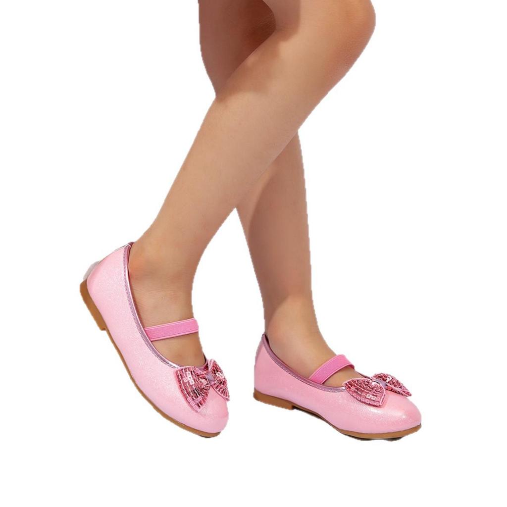 Elsa Princess Bow Shoes, 2025 Spring/Autumn Girls' Soft-Soled Leather Performance Shoes