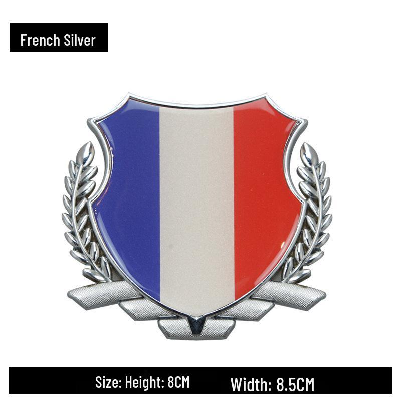 International Flag Car Sticker: Germany, UK, Italy, China, USA Wheat Ear Emblem for Rear or Side, Metal Finish