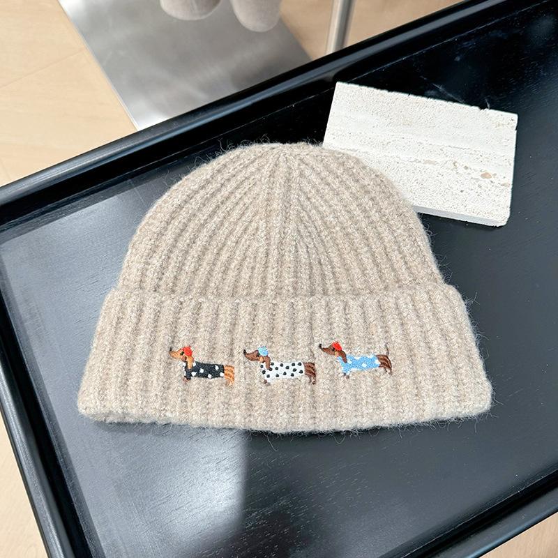 

Embroidered Woolen Hat Knitted Hat Women s Face saving Autumn and Winter Warm Thickened Ear Protection Hat One Size