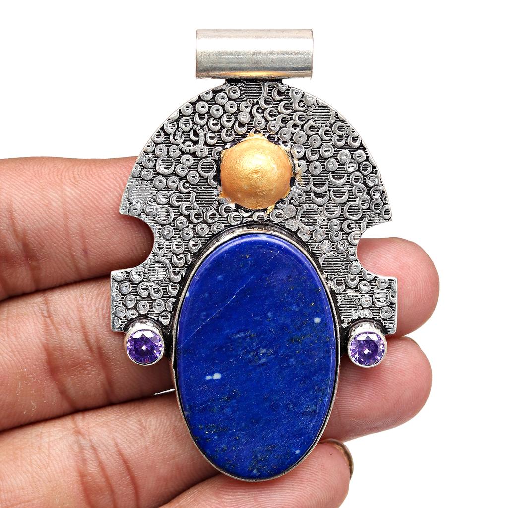 Pendant Lapis Lazuli Silver Jewelry 2.5" Gemstone  Handmade Sterling Silver