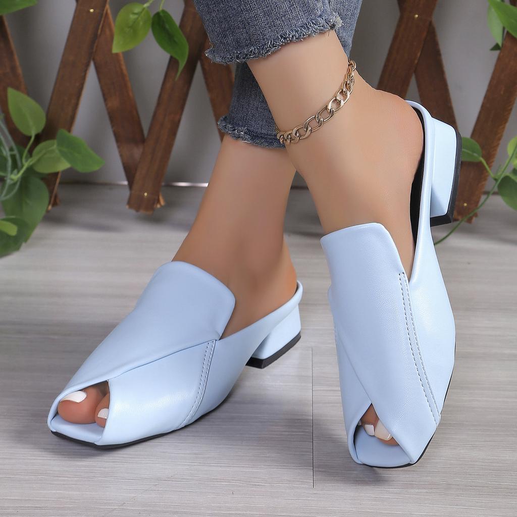 2025 Fashion Half Slippers Female Square Head Personalized Open-toe Square Heel Sandals Fashion Low Heel Outside Wear Slippers