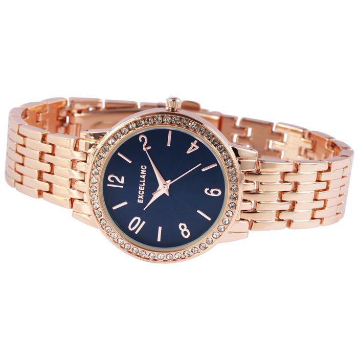Montre - EXCELLANC - EX0328 - Rosé doré - Cadran bleu - Quartz PC21