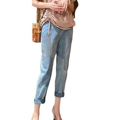 Calças Jeans Femininas da Moda Cor Clara Calças Justas Pés Cintura Calças Compridas Jeans Diamante