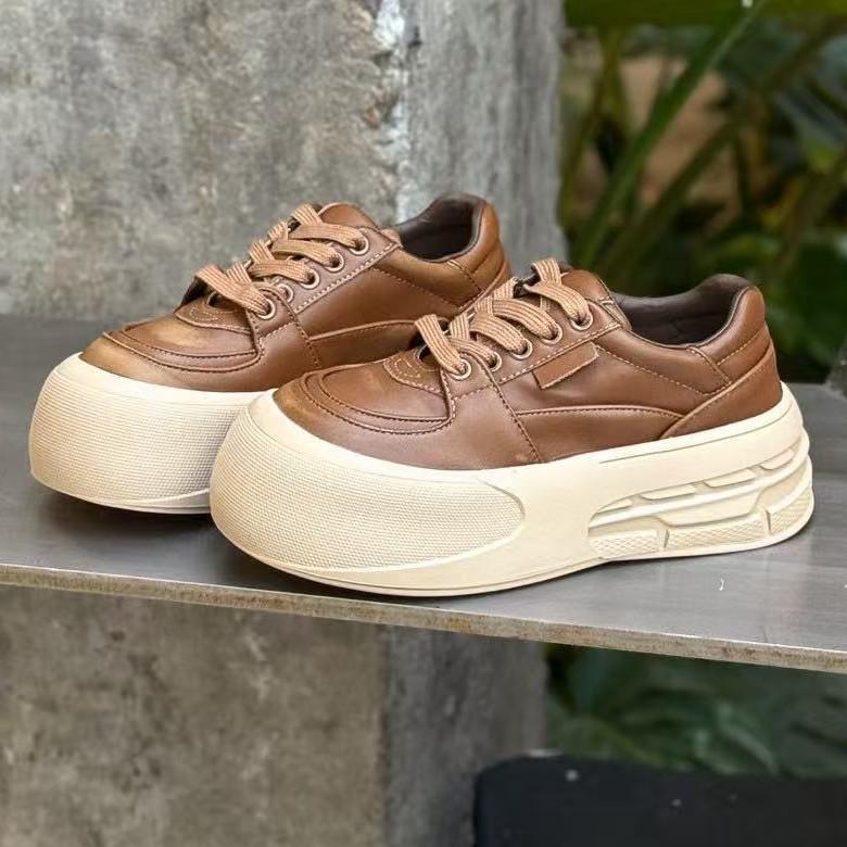 Ugly Cute Big-headed Bread Shoes for Women's Autumn New Mesh Breathable Thick-soled Heightening with Wide-leg Sports Board Shoes