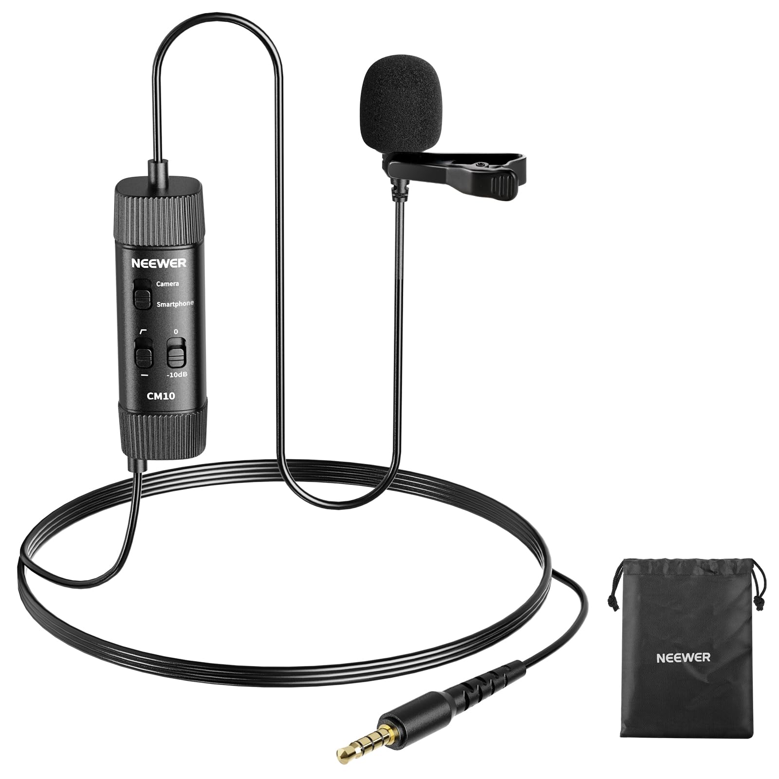 

NEEWER TRS Lavalier Lapel Microphone for Omnidirectional Low Frequency Cut Gain Control Monitoring Headphone Jack Included Noise Reduction Condenser