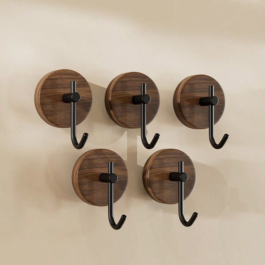 1pc Walnut Wood Door Mounted Hook With Adhesive, Single Wall Hook For Hanging Clothes Without Drilling