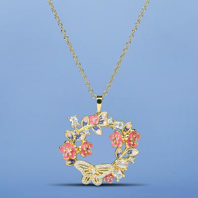 18 Carat Gold Plated Butterfly Flower Pendant Necklace with European Pastoral Charm