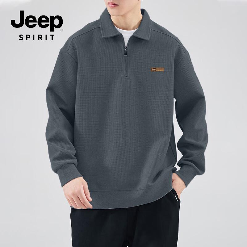 

JEEP SPIRIT Men s Relaxed Fit Polo Waffle Knit Sweatshirt M