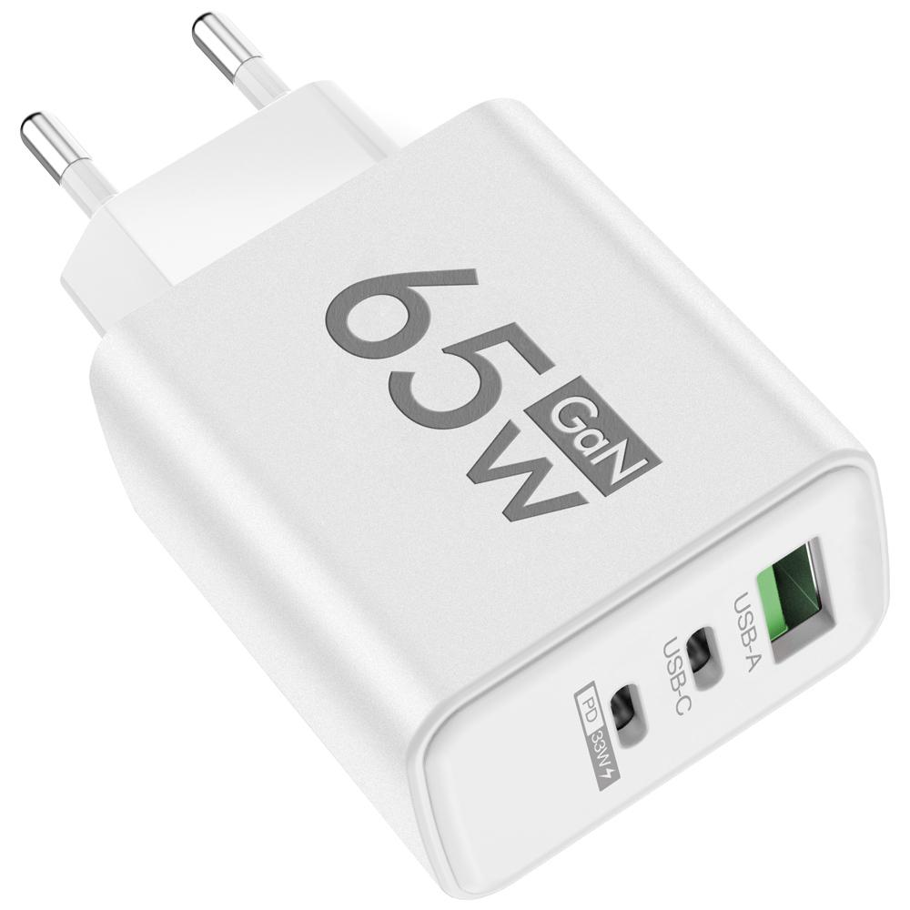 65W GaN USB Phone Charger Type C Fast Charging 3 Ports Phone Adapter For iPhone 15 Samsung Xiaomi  EU/US Plug Wall Charger