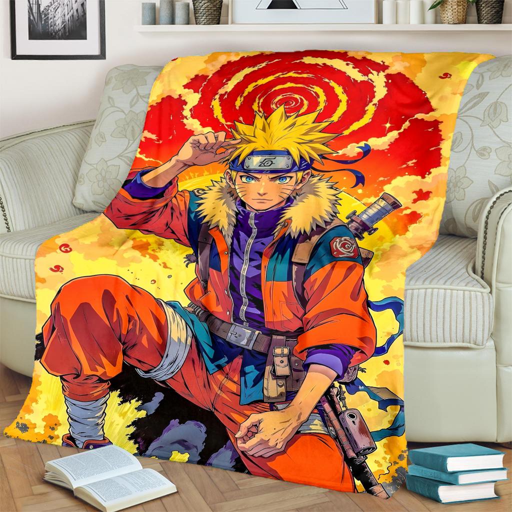 Anime-Naruto Print Blanket Warm Comfortable Flannel Blanket for Bedrooms, Sofas, Beds, Chairs, Picnics, Travel -LXR45