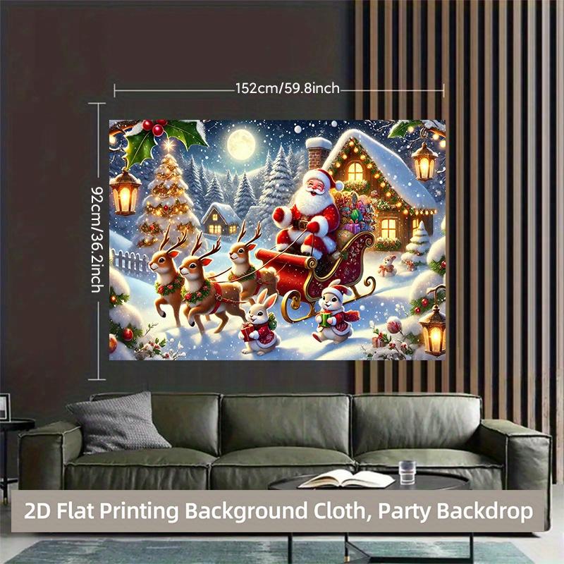 1 piece of 2D background fabric background fabric for "Santa Claus' Happy Reindeer Sleigh Journey" made of polyester