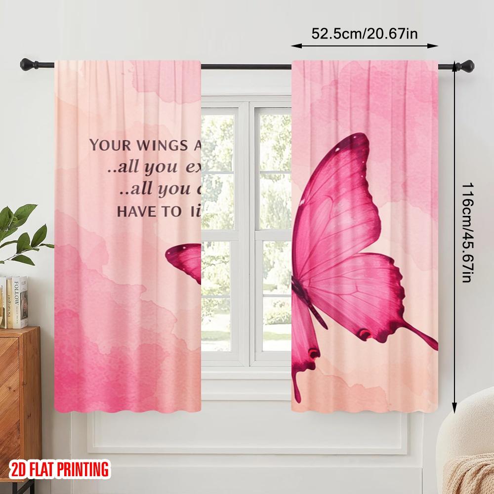 2pcs 2D Flat Printing Scene Curtain Butterfly Inspirational Quote Fly Polyester Without Electricity 0 Perfect for Indoor
