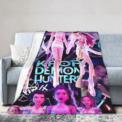 Kpop Demons Huntrix Hunters Flannel Throw Blanket Rumi Mira Joey Creative Bedspread Rug Xcm Soft Cozy