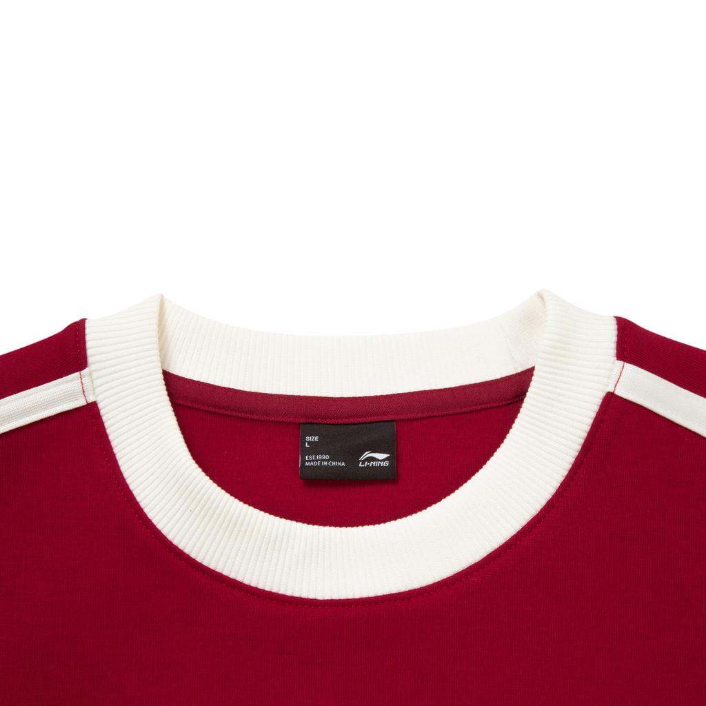 Li-Ning Sports Lifestyle Series Round Neck Loose Retro Color Block Letter Stripe Versatile Sweatshirt Unisex Sweatshirt Deep-Burgundy AWDVF87-6