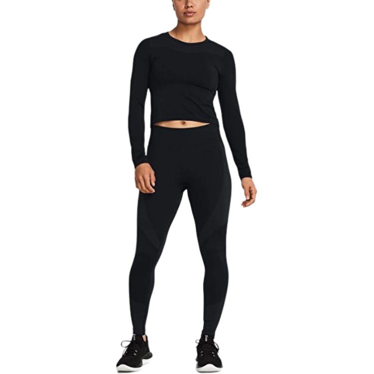 Under Armour UA Vanish Elite Solid Color Crew Neck Long Sleeve T-Shirt Women Tops Black 1383649-001