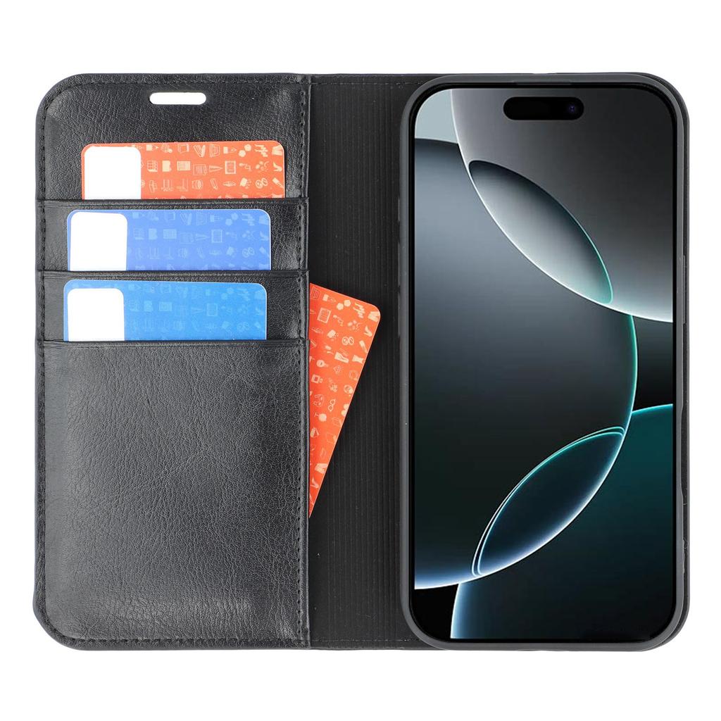 For iPhone 16 Pro Stand Cases Genuine Split Leather Wallet Phone Cover Magnetic Closure