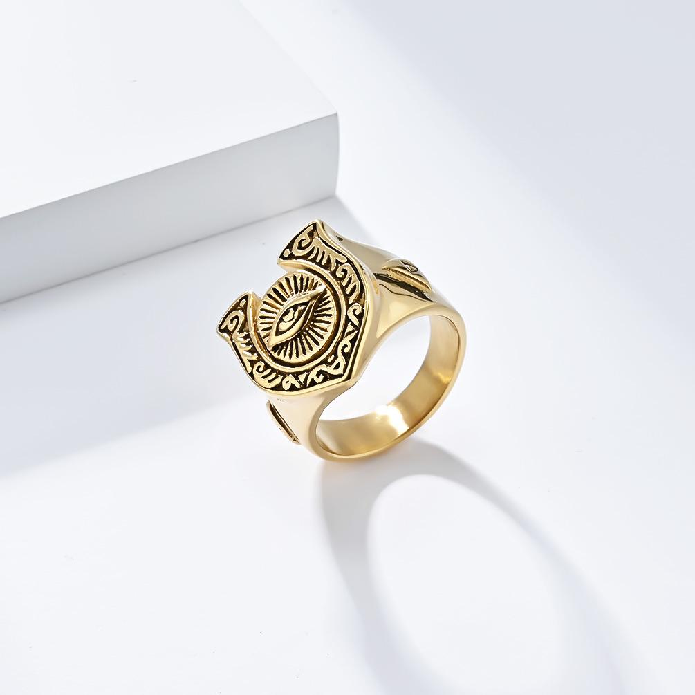 New European and American Retro Style Horseshoe Eyes Titanium Steel Ring Ring Personalized Totem Hand Jewelry
