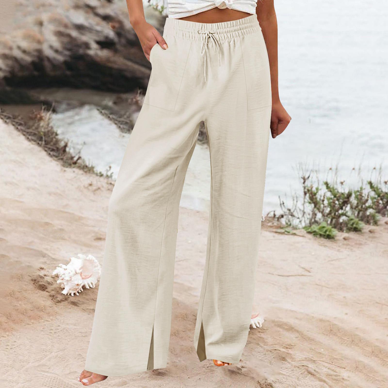 

Женские спортивные брюки для фитнеса, повседневные свободные эластичные спортивные брюки, прямые широкие брюки, повседневные брюки, брюки для йоги L бежевый