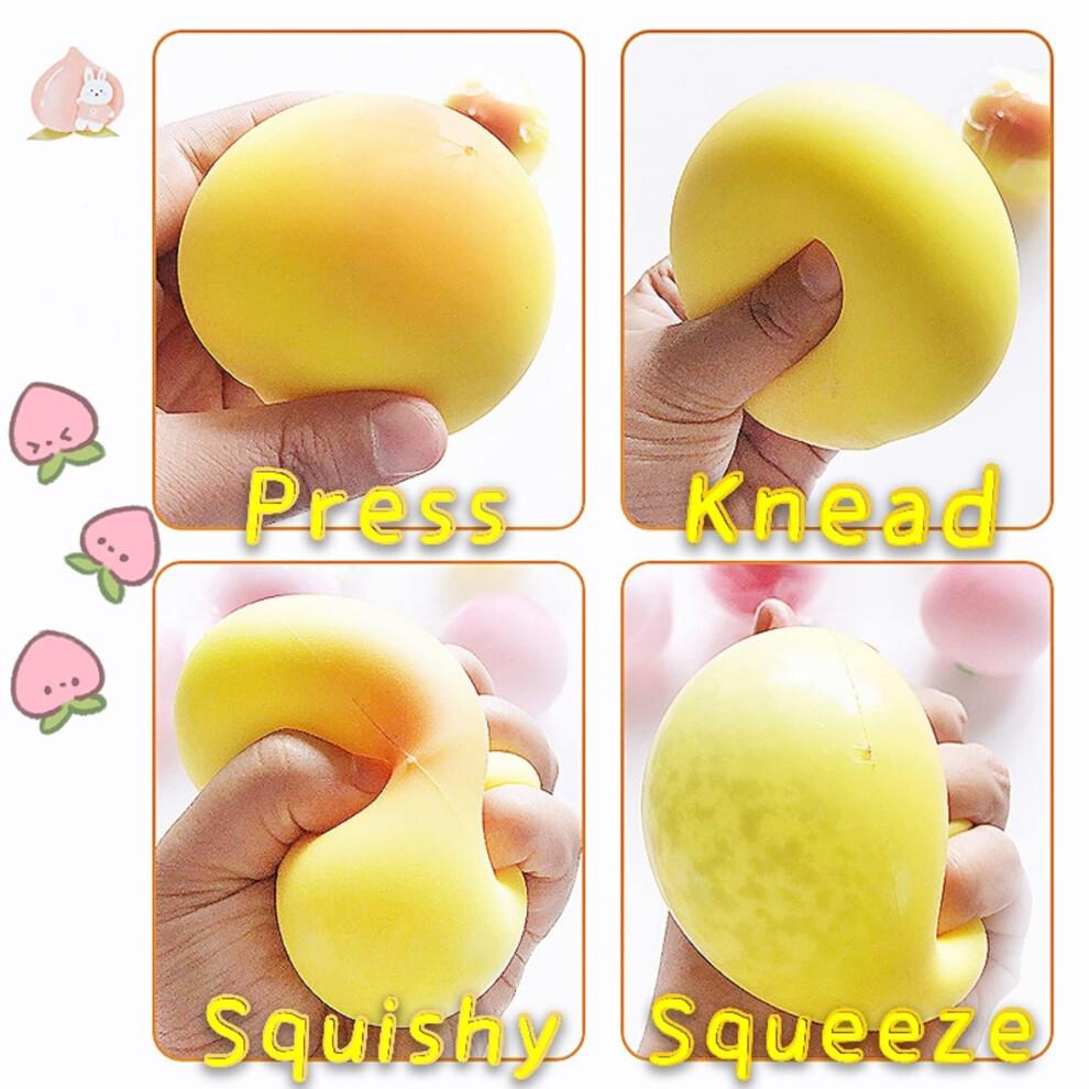 Žlutá broskev Squishy stresový míček pro dospělé a děti, měkká pružná ovocná mačkací hračka pro úlevu od úzkosti