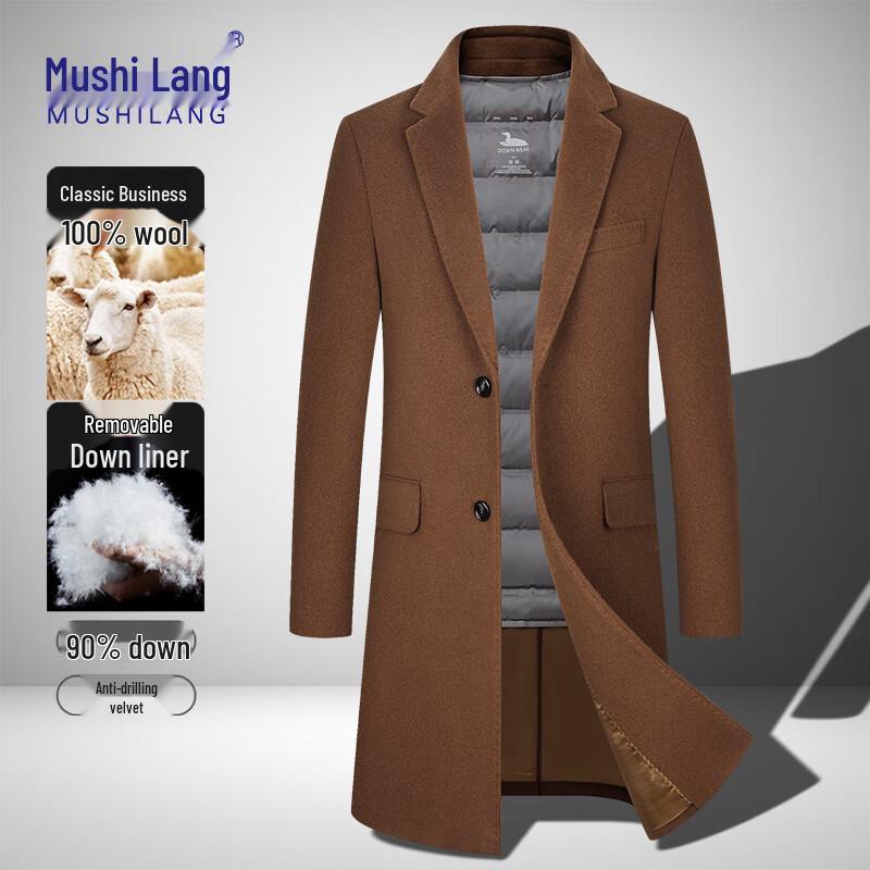 MUSHILANG Men's 100% Wool Mid-length Business Casual Overcoat