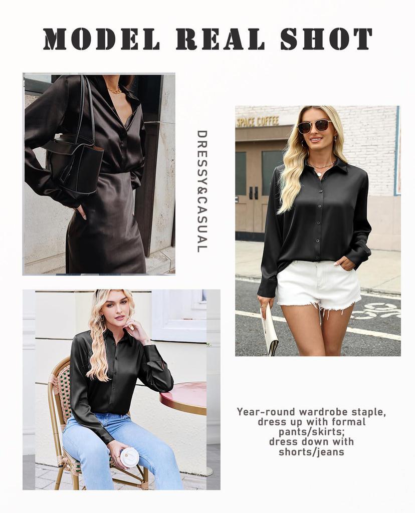 2026 Spring/Summer European & American Women's Satin Long Sleeve Button-Down Business Casual Shirt