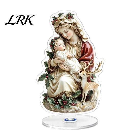 Rotating Angel Figurines Christmas Acrylic 360 Degree Ornament, Double-sided HD UV Printed Religious Theme Gifts 2D Decorative Item for Holiday