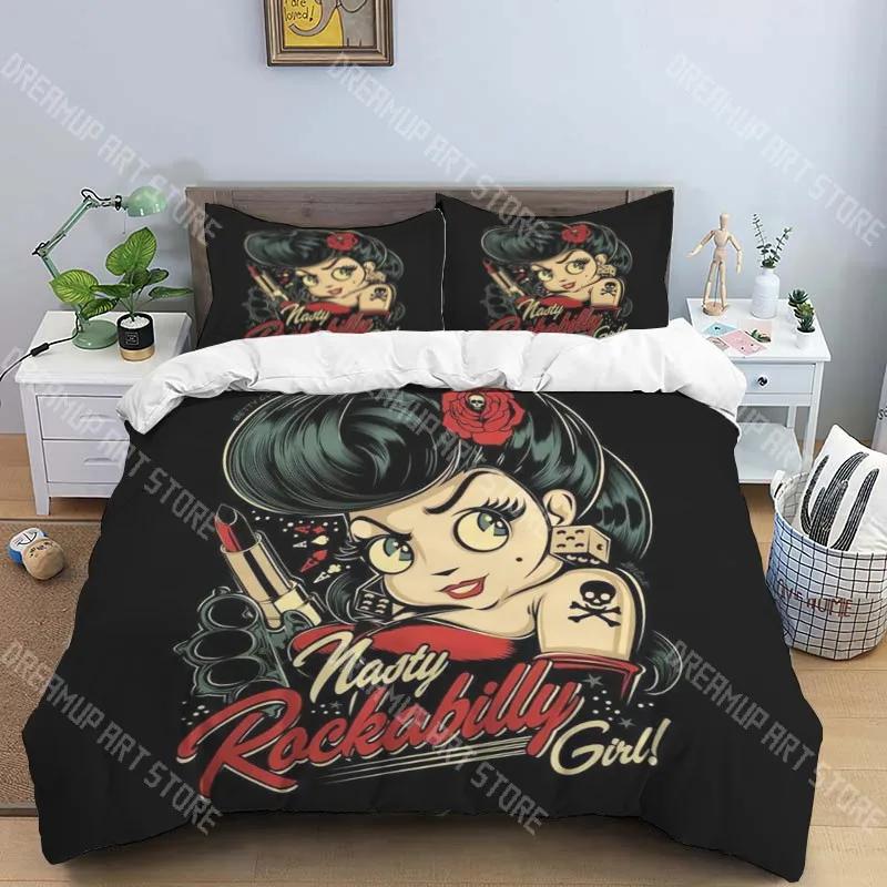 R-Retro rock hip hop music fashion trend print three piece set suitable for children or adults quilt cover pillowcase bedding