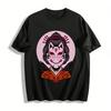 Kitsune Mask Geisha Print Top Retro Dark Samurai Style Trendy Tee Pure Cotton T-shirt