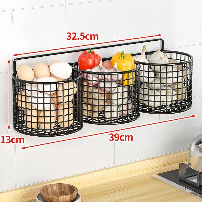 1/2/3 Grid Wall Mounted Kitchen Shelf Organizer Metal Rack Pantry Storage Garlic Ginger Hanging Wire Basket Holder