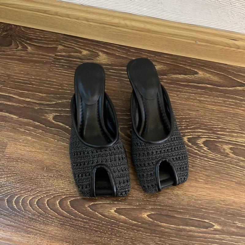 Designer Brand Women Slingback Slipper Summer 2025 Mules High Heels Sandals Fish-mouth Women's Shoes Square-toe Slides Flip Flop