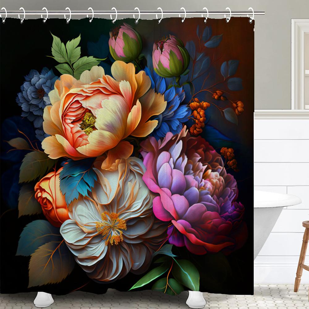 Watercolor Flower and Rose Print Shower Curtain Waterproof Shower Curtain Bathroom Partition Curtain Bathroom Decor Accessories
