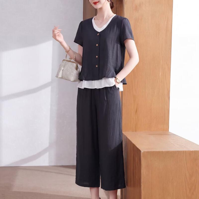 Xuexi 2026 Women s Elegant Chiffon Two-Piece Summer Set XL
