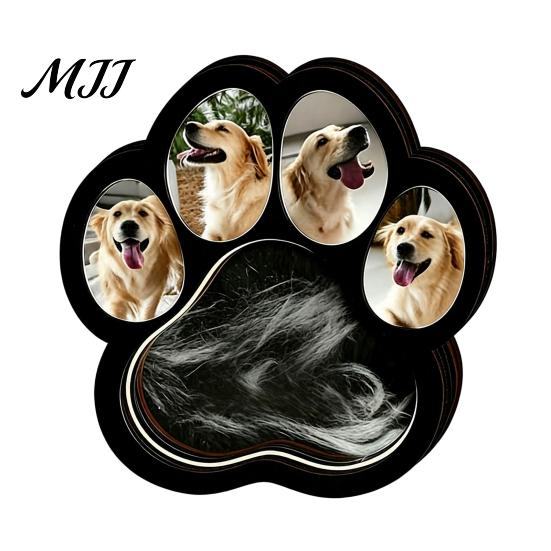 Pet Keepsake Memorial Frame Wooden Paw?Shaped Picture Frame, Photo with Fur Cat Remembrance Storage Compartment, Loss Tabletop Ornament for Dog Box