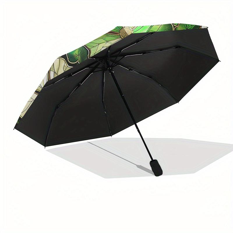 Stained Shamrock Window Decor: Lucky Green Clover Design for Home WallsUmbrella, Portable 3-Fold Compact Umbrella,Christmas Gift ES630