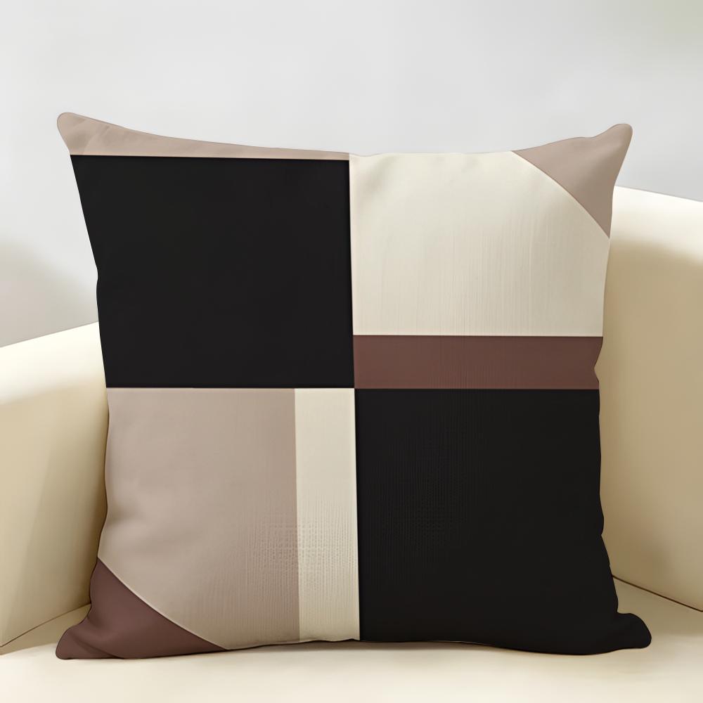 Minimalist Geometry Black White Brown Cushion Cover Natural Linen Organic Fabric Printing Breathable Perfect For Home Decor