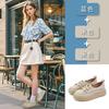 Small size 34 Large size 41 Leather retro board shoes Spring and summer new thick-soled heightening little white shoes Women's shoes