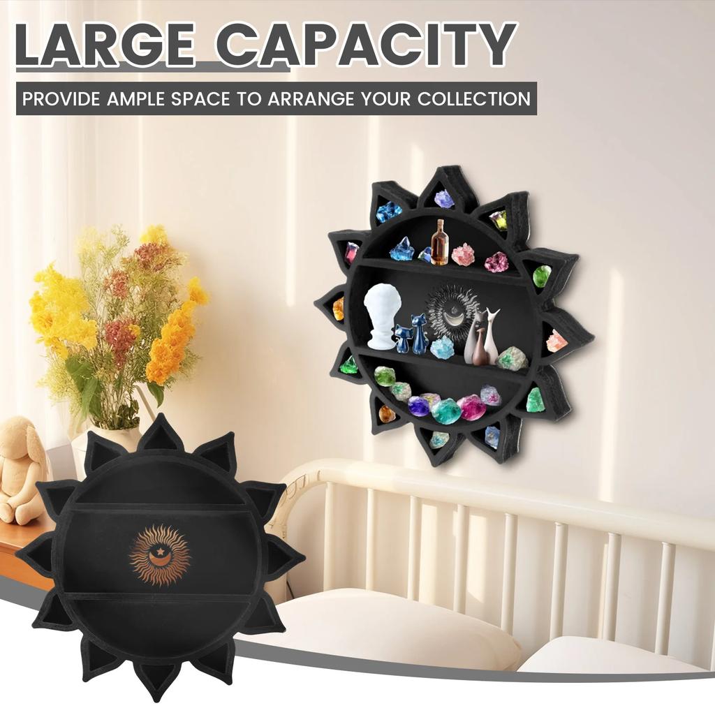 Holz Kristall Displayständer Schwarzes Wandmontiertes Schweberegal für Wand Edelsteine Statuen Kunst Kleine Pflanzen Kerzen Heimdeko