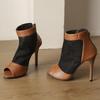 Custom Peep Toe Boots Sandals for Women Fashion Lace Patchwork Summer Women's Shoes Ladies Party Shoes 10.5CM Thin Heels WSH5266