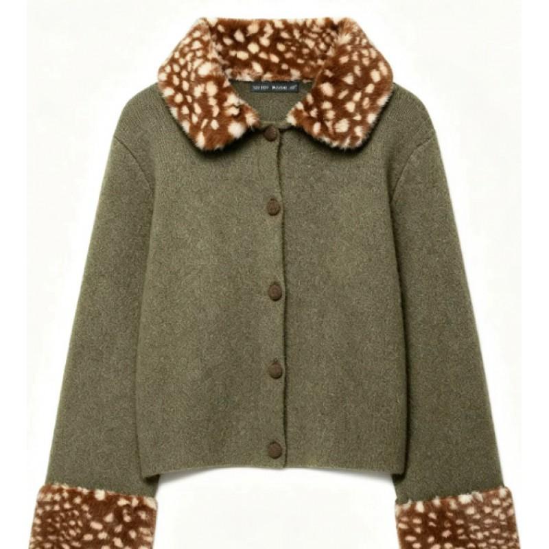 Womens French Fashion Casual Knit Jacket Short Length Long Sleeve Zip Front Regular Fit