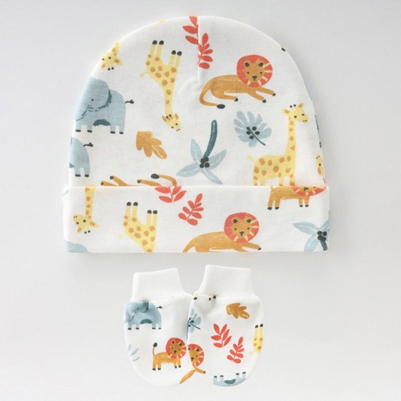 3 Set Baby Bonnet Hat Feature Foldable Cuff with Mittens Cotton Fabric Gentle On Skin Multiple Color Available
