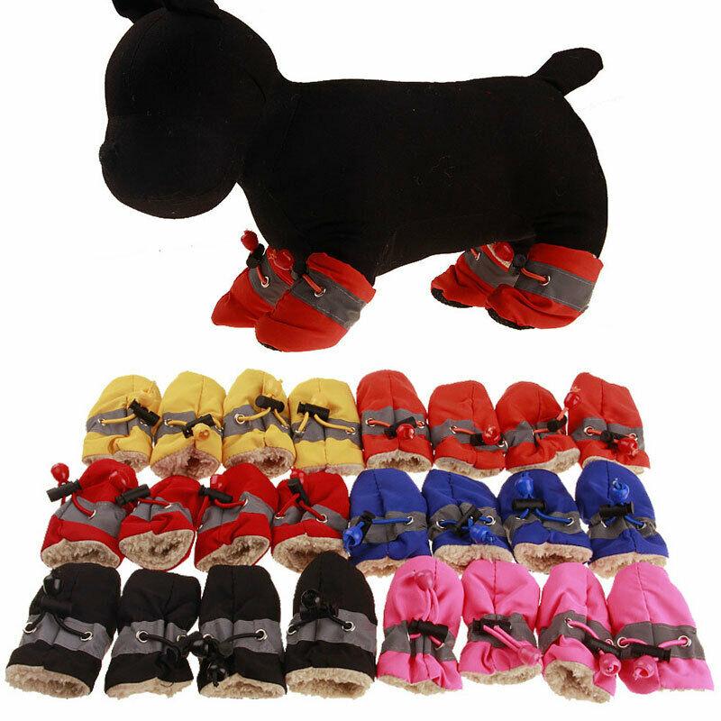 4pcs/set Warm Winter Pet Dog Boots Waterproof Puppy Shoes Protective Anti-slip Apparel for Small Dog Puppy Dogs Socks Booties