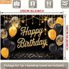 2D Black Gold Balloon Happy Birthday Backdrop Banner Photo Booth Background