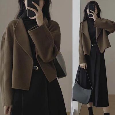 Autumn Thin Casual Short Woolen Loose Women's Jackets Winter Fashion Long Sleeve Elegant Vintage Coats Women Outerwear Slim Office Ladies Jacket 25416