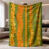 Bohemian Hawaiian Lei Plush Blanket with Hibiscus Flowers & Green Leaves - Ultrasound-Pressed Tropical Bedspread Suitable for Home Decor, Bedding, Haw