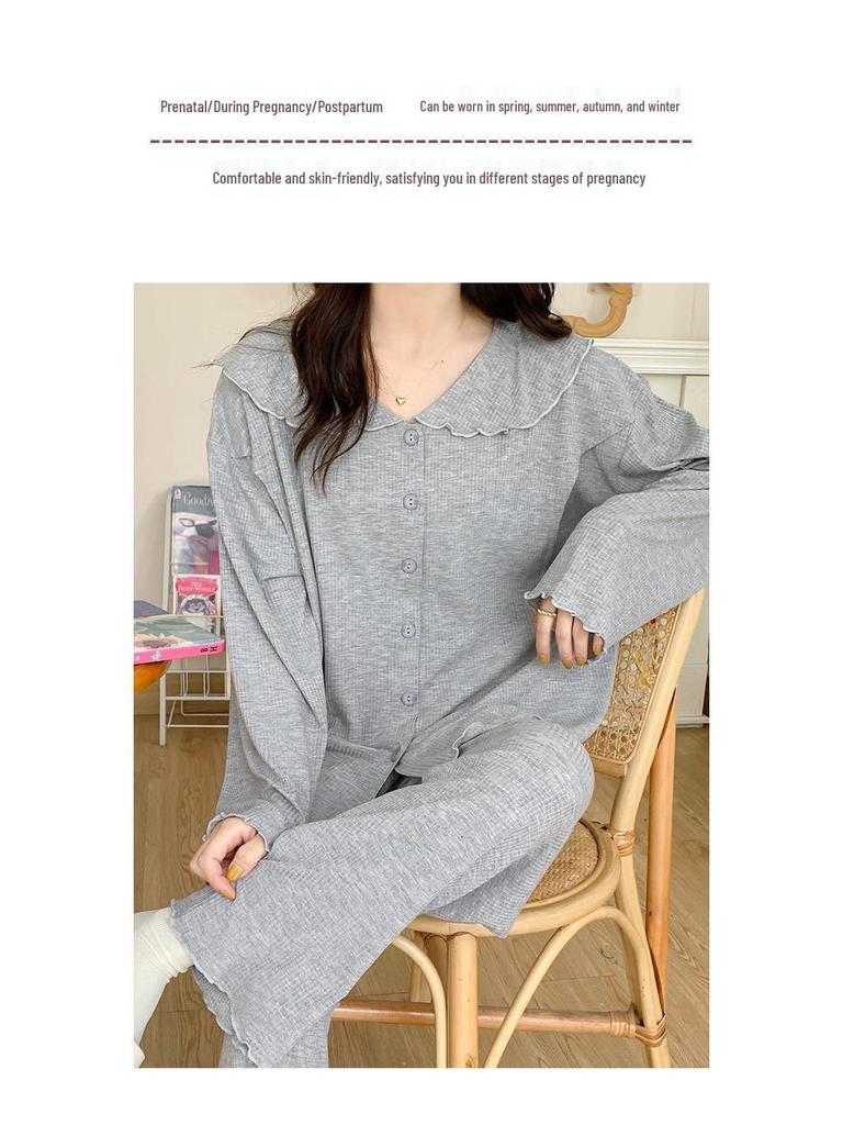 Maternity Lounge Set: Loose-Fit Plus Size Pajamas for Spring & Autumn - Ideal for Postpartum Nursing & Homewear