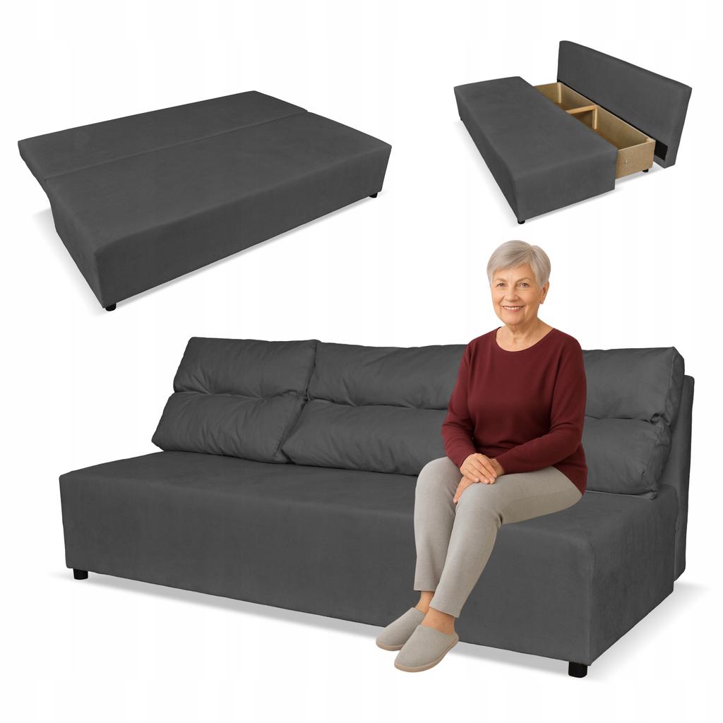Kanapa sofa KIMO funkcja spania pojemnik Family Meble Hunter c. szary welur