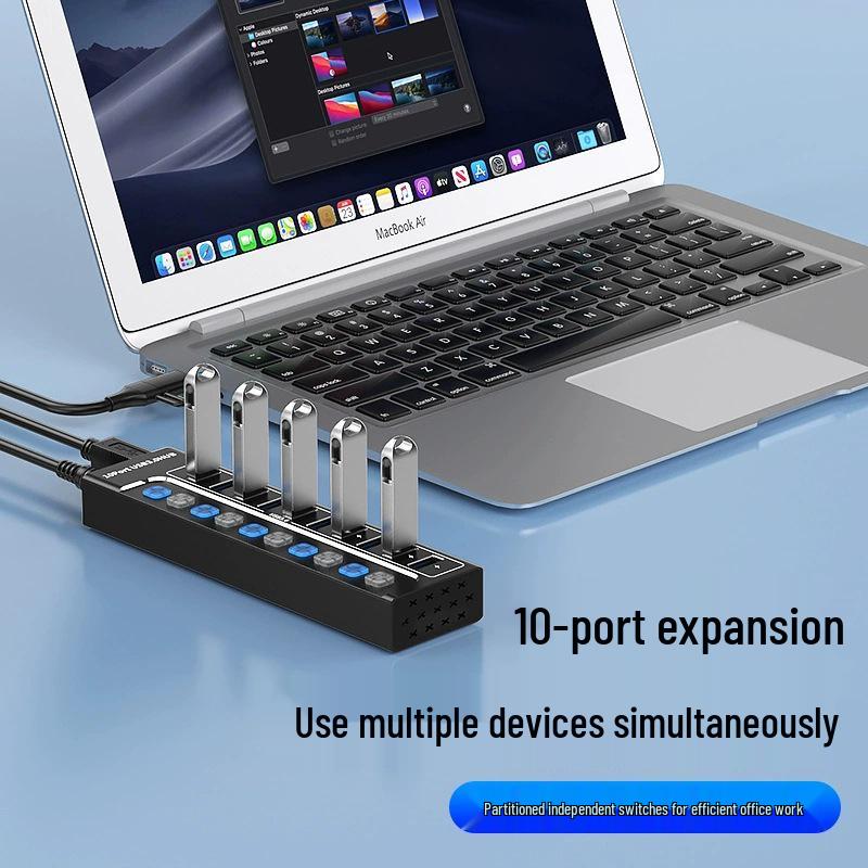 10-Port USB 3.0 Hub Expander for Laptops, Phones, and Desktops